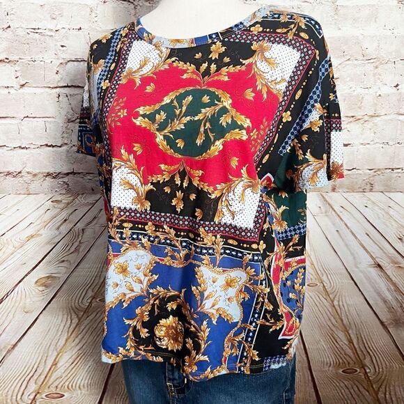 Zara Trafaluc Italian print t shirt multicolor - Picture 1 of 5
